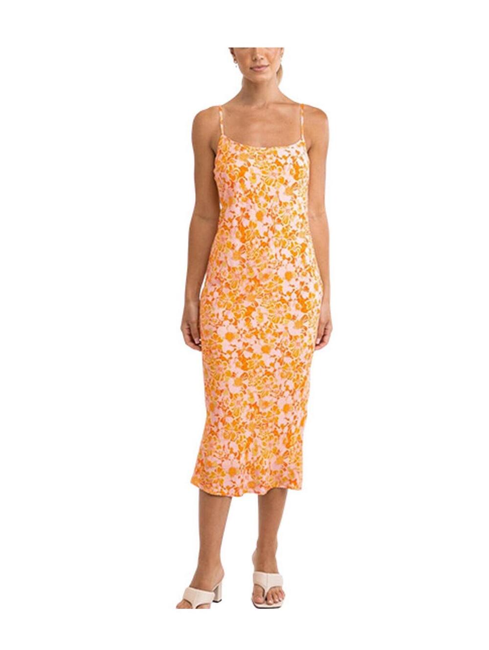 Rhythm Orange Evangeline Floral Midi Slip Dress Size Small Euro Summer